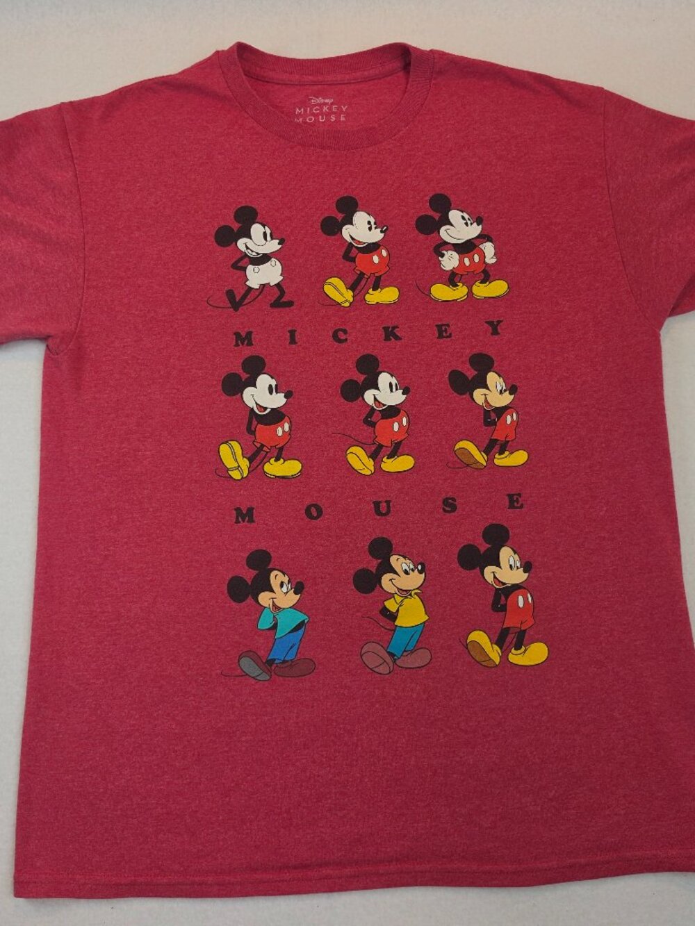Mickey Mouse Evolution Graphic T-Shirt Red Heathered Disney Unisex Large